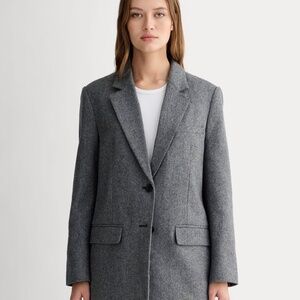 Everlane Women's Oversized Blazer in Wool in Grey HerringBone White, Size 16